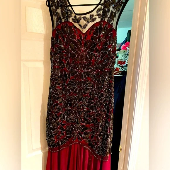 open lace back dress Boat neck little black Great Gatsby satin party dress – LaVieDelight main image 0